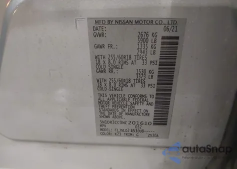 2022 Nissan Pathfinder Sl 4Wd из США, поврежденный, VIN 5N1DR3CC0NC201610